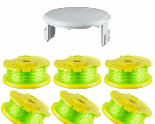 AC80RL3 String Spool Compatible with Ryobi 18v,24v,40v Cordless Trimmers and AC14HCA Cover Cap,Replacement Ryobi One Plus+ Refills Weed Wacker Auto-Feed Twist Line 11ft 0.080" (6 Spools, 1 Cap)