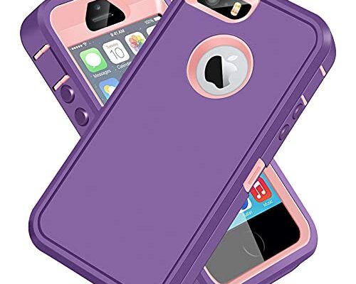 ACAGET for iPhone 5S Case, iPhone SE 2016, iPhone 5 Case Heavy Duty Protective Armor Shock-Absorbing Dual Layer Rubber TPU + PC Cover Non-Slip Bumper Phone Cases for iPhone 5S/SE/5 (Light Purple/Pink)