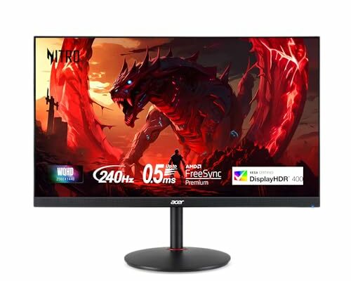 Acer Nitro 27" WQHD 2560 x 1440 PC Gaming IPS Monitor | AMD FreeSync Premium | Up to 240Hz Refresh | Up to 0.5ms | DisplayHDR 400 | sRGB 99% | 1 x Display Port 1.4 & 2 x HDMI 2.1 | XV272U W2bmiiprx