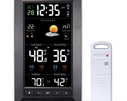 AcuRite Digital Vertical Weather Forecaster with Indoor/Outdoor Temperature, Humidity, and Date and Time (01121M) , BLACK