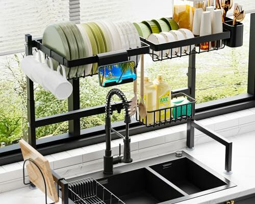 ADBIU Over The Sink Dish Drying Rack (Expandable Height and Length) Snap-On Design 2 Tier Large Dish Rack