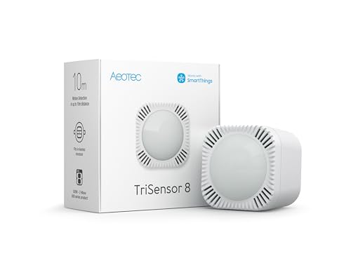 Aeotec TriSensor 8, 800 Series Zwave Motion Sensor, Temperature, Light Sensor, Work with Zwave Hub Smartthings 3-in 1 Security System, Long Range Capable