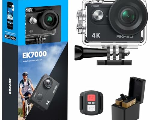 AKASO EK7000 4K30FPS 20MP WiFi Action Camera with EIS Ultra HD Underwater Camera 131FT Waterproof Camera Remote Control 4X Zoom in Photo Mode Support External Microphone Black