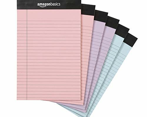 Amazon Basics Narrow Ruled 5 x 8-Inch Lined Writing Note Pads, 6 Count (50 Sheet Pads), Multicolor