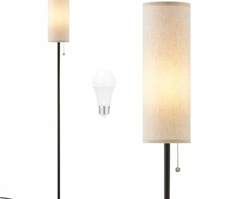 Ambimall 64'' Floor Lamp for Living Room with Bulb - Tall Lamps with Beige Lampshade & Pull Chain Switch, Pole Lamps for Bedrooms Tall, Minimalist Floor Lamp