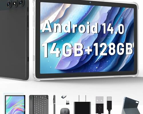 Android 14 Tablet, 2024 Latest Tablet 10 inch 128GB Storage 1TB Expandable 14GB RAM, 4G Sim Slot Tablet with keyboard Support 5G WiFi Bluetooth 5.0 GPS, 7000 mAh, Octa-Core Processor, FHD IPS Display