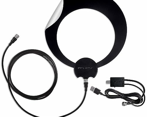 Antennas Direct ClearStream Eclipse Amplified UHF Indoor TV Antenna, Reversible, 50+ Mile Range – w/ 12 ft. Cable, Jolt Switch USB Amplifier