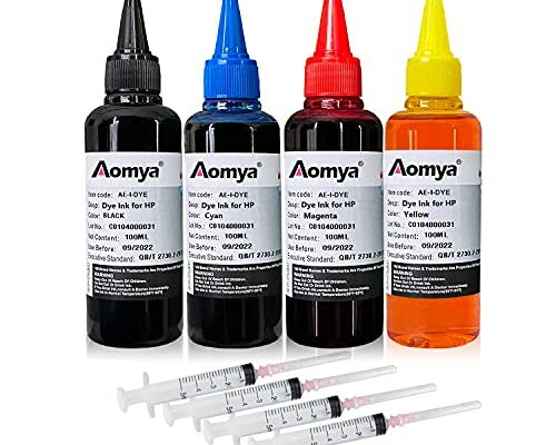 Aomya Ink Refill Kit 100ml for HP 67 61 65 60 62 63 910 920 901 902 932 933 934 940 952 94 95 96 Inkjet Printer Cartridges Refillable Ink Cartridges CIS CISS System 4 Color Set with 4 Syringes