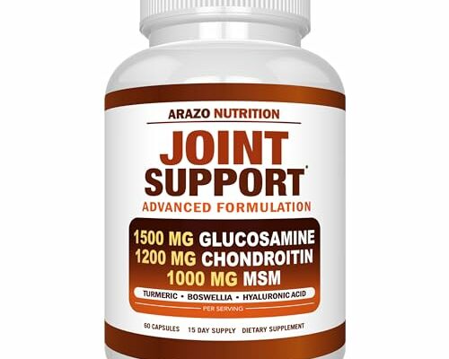 Arazo Nutrition Glucosamine Chondroitin Turmeric Msm Boswellia - Joint Support Supplement for Relief 60 Capsules for Bones, Back, Knees, Hands (60 Capsules)