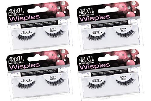 Ardell Wispies Eyelashes Baby Demi - Black, Soft Band Dramatic Volume Wispy Lashes, 4 Pack