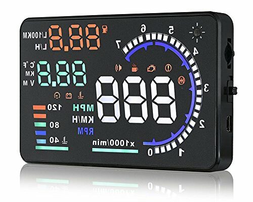 Arestech 5.5 inches A8 OBD2 Windshield HUD Head Up Display with Display RPM MPH Speeding Warning Fuel Consumption Temperature