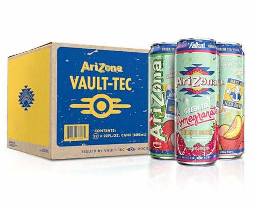 AriZona x Fallout Green Tea Energy Drink, 12pk 22 fl oz, Variety Pack - 3 Flavors, Red Apple Green Tea, Georgia Peach Green Tea, Pomegranate Green Tea - 234mg Natural Caffeine per Can