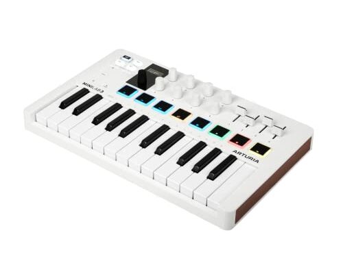 Arturia MiniLab 3 - Universal MIDI Controller for Music Production, with All-in-One Software Package - 25 Keys, 8 Multi-Color Pads - White