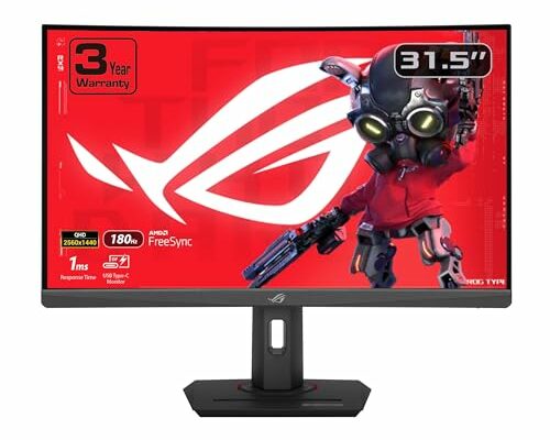 ASUS ROG Strix 32” 1440P USB-C Curved HDR Gaming Monitor (XG32WCS) - QHD, 180Hz, 1ms, Fast VA, Extreme Low Motion Blur Sync, FreeSync, DisplayWidget, Tripod Socket, AI Technology, 3 yr Warranty