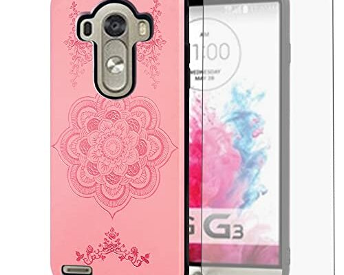 Asuwish Compatible with LG G3 Case and Tempered Glass Screen Protector Thin Slim Soft TPU Flower Rugged Leather Pink Mobile Film Cell Accessories Phone Cover for LGG3 LG3 D850 D851 Women Men Rose Gold