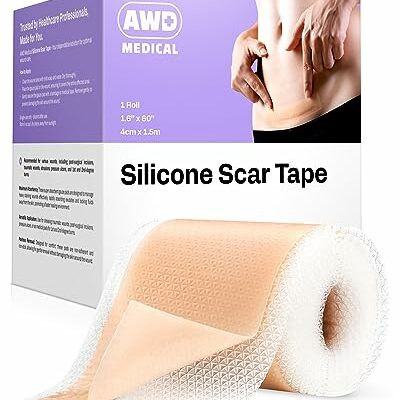 AWD Silicone Scar Sheets for Surgical Scars - Medical Grade Silicone Scar Tape for C Section, Tummy Tuck Tape, Keloid Treatment - Silicone Skin Patches After Surgery Must Haves (1.6" x 60" Roll)