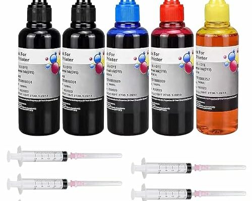 AYMSous Ink Refill Kit for HP 60 61 63 64 65 902 932 952 950 951 564 Refillable Ink Cartridge for HP Envy 4500 4520 5643 OfficeJet 6500a 6500 6000(5x100ML 2 Black, 1 Cyan. 1 Magenta, 1 Yellow)