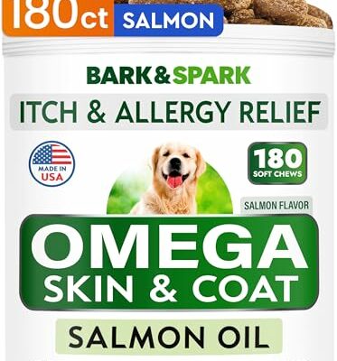 BARK&SPARK Omega 3 for Dogs - 180 Fish Oil Treats for Dog Shedding, Skin Allergy, Itch Relief, Hot Spots Treatment - Joint Health - Skin and Coat Supplement - EPA & DHA Fatty Acids - Salmon Oil