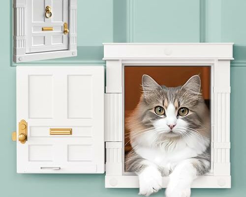 Beacon Hill Interior Cat Door White with Gold Accents - Durable Indoor Cat Door for Tall Cats or Dogs, No Flaps, Easy DIY Pet Door, Spacious Large Kitty Door for Cats Up to 20 lbs, by Purrfect Portal