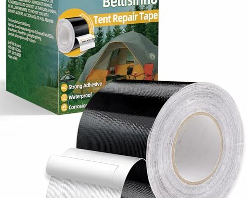 Bellisinno Tent Repair Tape, RV Awning Repair Tape Waterproof, Outdoor Repair Tape for Tarp, Tent, Canvas, Boat Covers, Sail Tape, Tear Repair Patch Kit, Heavy Duty 3 inches x 32 FT Tent Tape