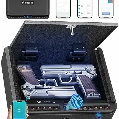 BILLCONCH Gun Safe for Handgun - Biometric Gun Safe 4 Ways Quick Access with Fingerprint/Full-digital Keypad/Key/APP Lock Handgun Pistol Safe for Nightstand Bedside Home