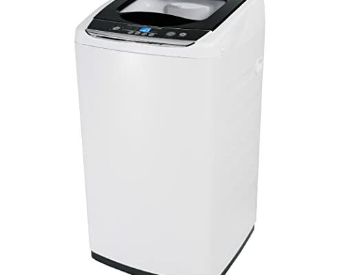 BLACK+DECKER 0.9 Cu. Ft. Portable Washer, 6.6 lb. Capacity Washing Machine for Homes & Apartments, 5 Wash Cycles, Quick Connect Sink Adapter and Drain Hose Included, Transparent Lid & LED Display, BPWM09W, White