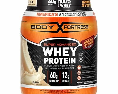 Body Fortress Super Advanced Whey Protein Powder, Vanilla, Immune Support (1), Vitamins C & D Plus Zinc, 1.74 lbs