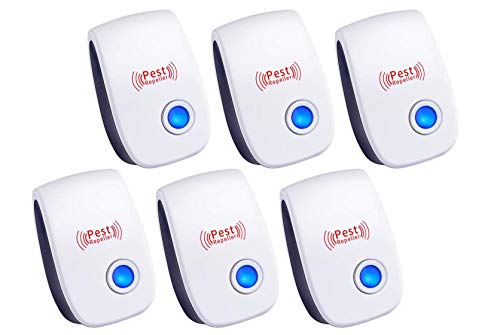 BONTIGA Ultrasonic Pest Repeller (6 Packs) Indoor Plug-in Gadget, can Repel Mosquitoes, Bed Bugs, Cockroaches, Spiders, mice, Bats, Birds, Flies, Mosquitoes, Fleas, Rodents, White, 6.9x4.9x2.75 Inch