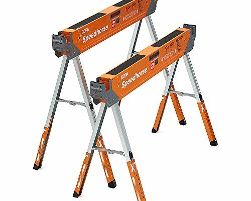 Bora Portamate Speedhorse XT Sawhorse Pair- Two pack, 30-36 inch height adjustable Legs, Metal Top for 2x4, Heavy Duty Pro Bench Saw Horse for Contractors, Carpenters - PM-4550T,Orange