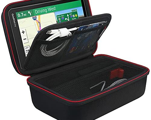 BOVKE Hard GPS Case for 6-7 Inch Garmin DriveSmart 76/65/61, Garmin RV 780/dezl OTR700/OTR610 Garmin Catalyst, GPS Navigator System, Extra Space fit Car Charger, Friction Mount, USB Cable, Black+Black