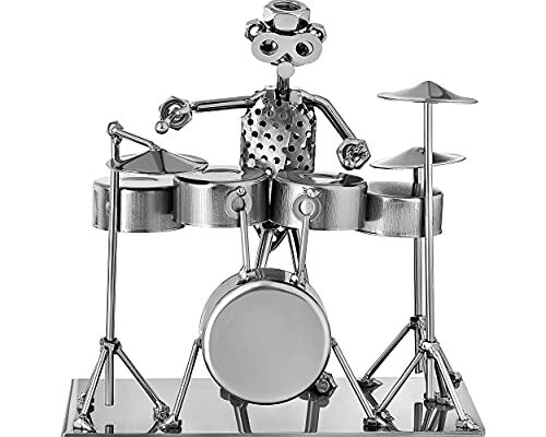 Broadway Gifts 7" Silver Metal Drummer Figurine - Musician Figurine for Drummers - Steampunk Drummer Decor