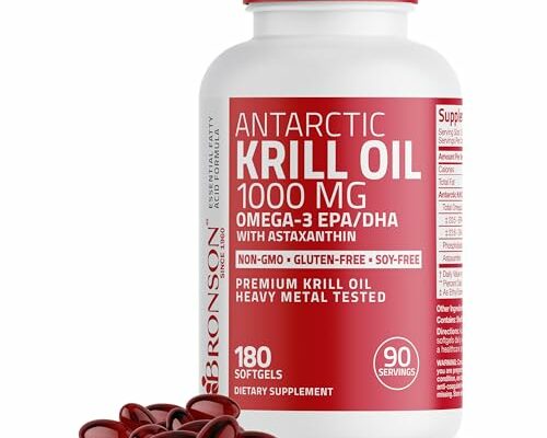 Bronson Antarctic Krill Oil 1000 mg with Omega-3s EPA, DHA, Astaxanthin and Phospholipids 180 Softgels