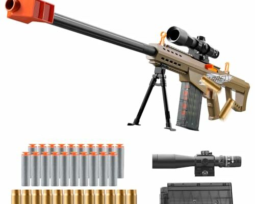 Bsyzyani Soft Bullet Toy Gun Dart Foam Pellet Blasters Shell ejecting Shotgun Cool Stuff Gifts for boy Age 8+ 9 10 11 12 Year Old Kid Shooting Game with Scope Sniper Rifle (Sand Colored)