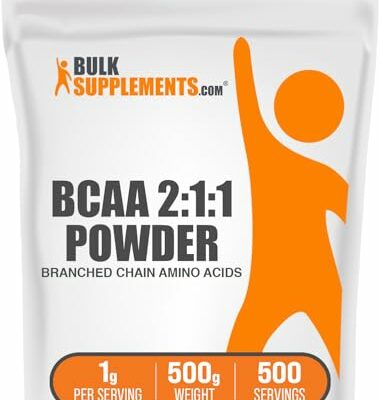 BulkSupplements.com BCAA 2:1:1 Powder - Branched Chain Amino Acids, BCAA Supplement, BCAAs Amino Acids Powder - Unflavored & Gluten Free, 1000mg per Serving, 500g (1.1 lbs) (Pack of 1)