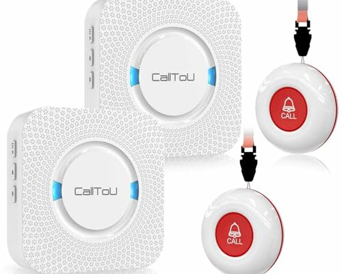 CallToU Wireless Caregiver Pager Smart Call System 2 SOS Call Buttons/Transmitters 2 Receivers Nurse Calling Alert Patient Help System for Home/Personal Attention Pager 500+Feet Plugin Receiver