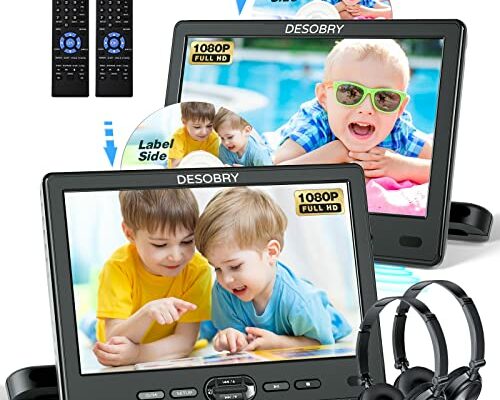 Car DVD Player Dual Screen with Headrest Mount, DESOBRY 10.5" Portable DVD Player for Car with Suction-Type Disc in, Play a Same or Two Different Movies, Support 1080P Video,HDMI Input, USB/SD Reader