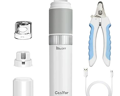 Casifor Dog Nail Grinder and Clippers Quiet with 10h Working Time Professional Pet Nail Trimmer Stepless Speed Regulation Pet Nail Grinder Electric Nail File for Large Medium Small Dogs and Cats…