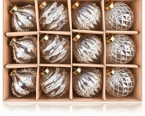 Clear Christmas Ball Ornaments for Tree - Large Farmhouse Champagne Christmas Ornaments for Holiday Indoor Decorations - Big Rustic Shatterproof Plastic Xmas Bulbs 80mm 3.15 inch, Pack of 12