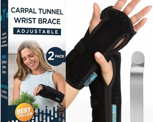 ComfyBrace® Carpal Tunnel Wrist Brace (Pack of 2) with Splint and Palm Cushion - (Adjustable and Fits Both Hands) - for Support, Carpal Tunnel, Tendonitis, Wrist Injury, and Pain