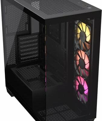 CORSAIR 3500X ARGB Mid-Tower ATX PC Case – Panoramic Tempered Glass – Reverse Connection Motherboard Compatible – 3X CORSAIR RS120 ARGB Fans Included – Black