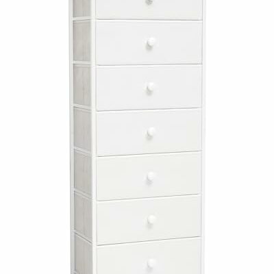 Crestlive Products Tall Dresser, 7-Drawer Fabirc Storage Tower, Chests of Drawers - Vertical Organizer Unit for Bedroom, Hallway, Entryway, Nursery, Closets - Steel Frame, Wood Top & Handles (White)