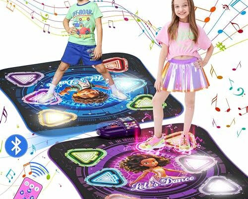 Dance Mat, 2025 Light Up 2-Player Opposing Dance Pad with Single & Double Player Modes, 12-Button Dancing Toys Music Games with Wireless Bluetooth, Christmas Birthday Gift for 3-12 Year Old Boys Girls