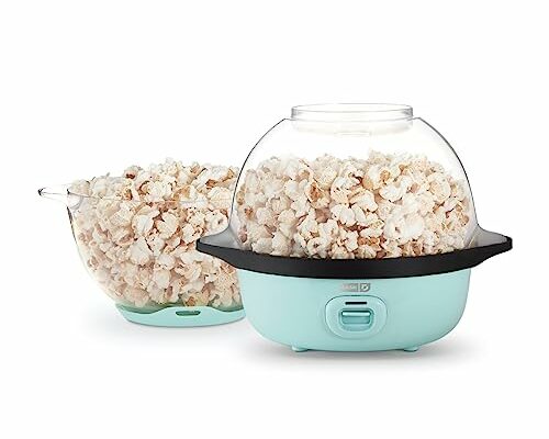 DASH SmartStore™ Stirring Popcorn Maker, 3QT Hot Oil Electric Popcorn Machine with Clear Bowl, 12 Cups - Aqua