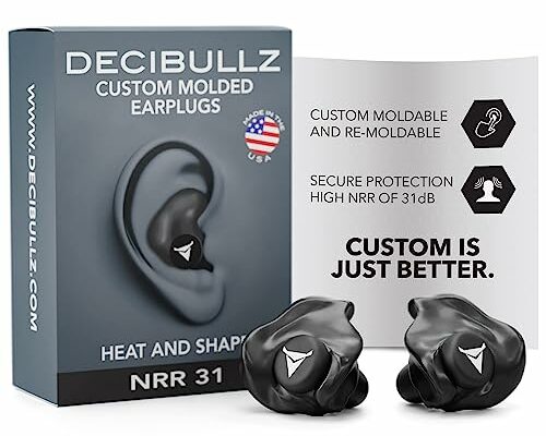 Decibullz - Custom Molded Earplugs, 31dB Highest NRR, Comfortable Hearing Protection for Shooting, Travel, Swimming, Work and Concerts (Black)