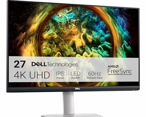 Dell S2721QS Monitor 27 Inch, 4K UHD (3840 x 2160) IPS Display, Ultra-Thin Bezel, AMD FreeSync, HDMI, DisplayPort, VESA Certified - Silver