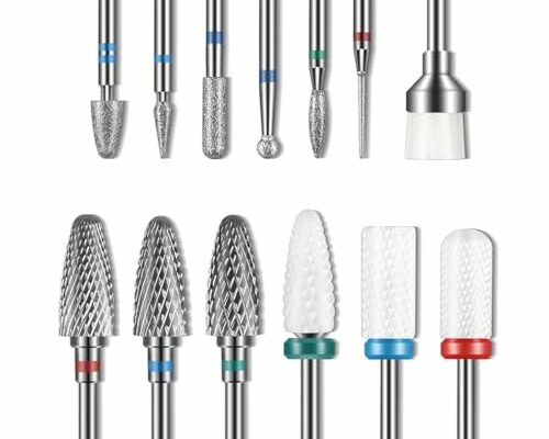 Depvko 13PC Nail Drill Bits Set, Drill Bits for Nails, 3pcs Tungsten Carbide Drill Bits+ 3pcs Ceramic Efile Nail Drill Bits+ 6pcs Diamond Drill Bits+ 1pcs Brush, 3/32 inch Nail Bits for Nail Drill