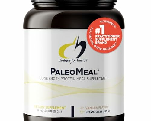 Designs for Health PaleoMeal - Bone Broth Protein Powder with 17g Protein, Meal Replacement Shake Dietary Supplement with Active Folate + Chelated Minerals, Vanilla (15 Servings / 480g)