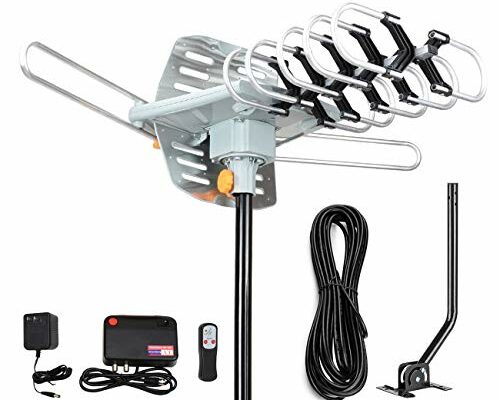 Digital Outdoor Amplified HD TV Antenna 150 Miles Long Range with Mounting Pole, 33ft RG6 Coax Cable, Supports 4K 1080p, VHF UHF, Rotates for 2 TVs - Wireless Remote Included