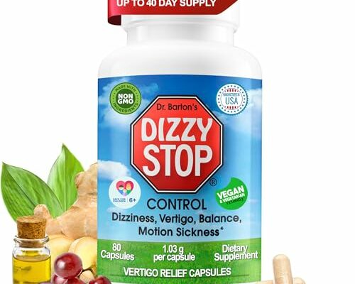 Dizzy Stop All-Natural Vertigo Relief & Non Drowsy Dizziness Relief for Inner Ear Balance & Motion Sickness - HSA Eligible & FSA Eligible Items, Travel Essentials, Made in USA (80 Count - Pack of 1)