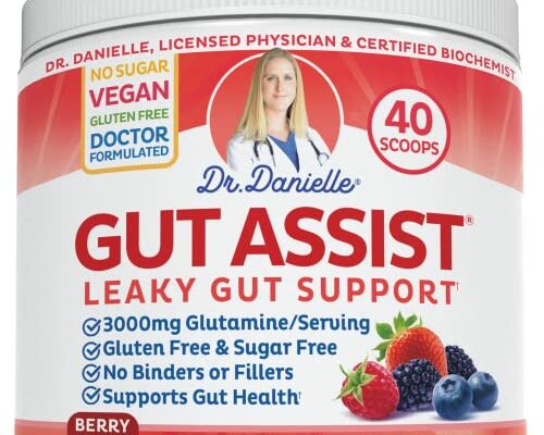 Doctor Danielle Gut Assist - Leaky Gut Repair Supplement Powder - Glutamine, Arabinogalactan, Licorice Root - Supports IBS, Heartburn, Bloating, Gas, Constipation, SIBO from, Berry Flavor